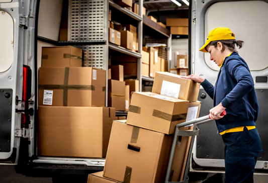 Woman loading packages into van